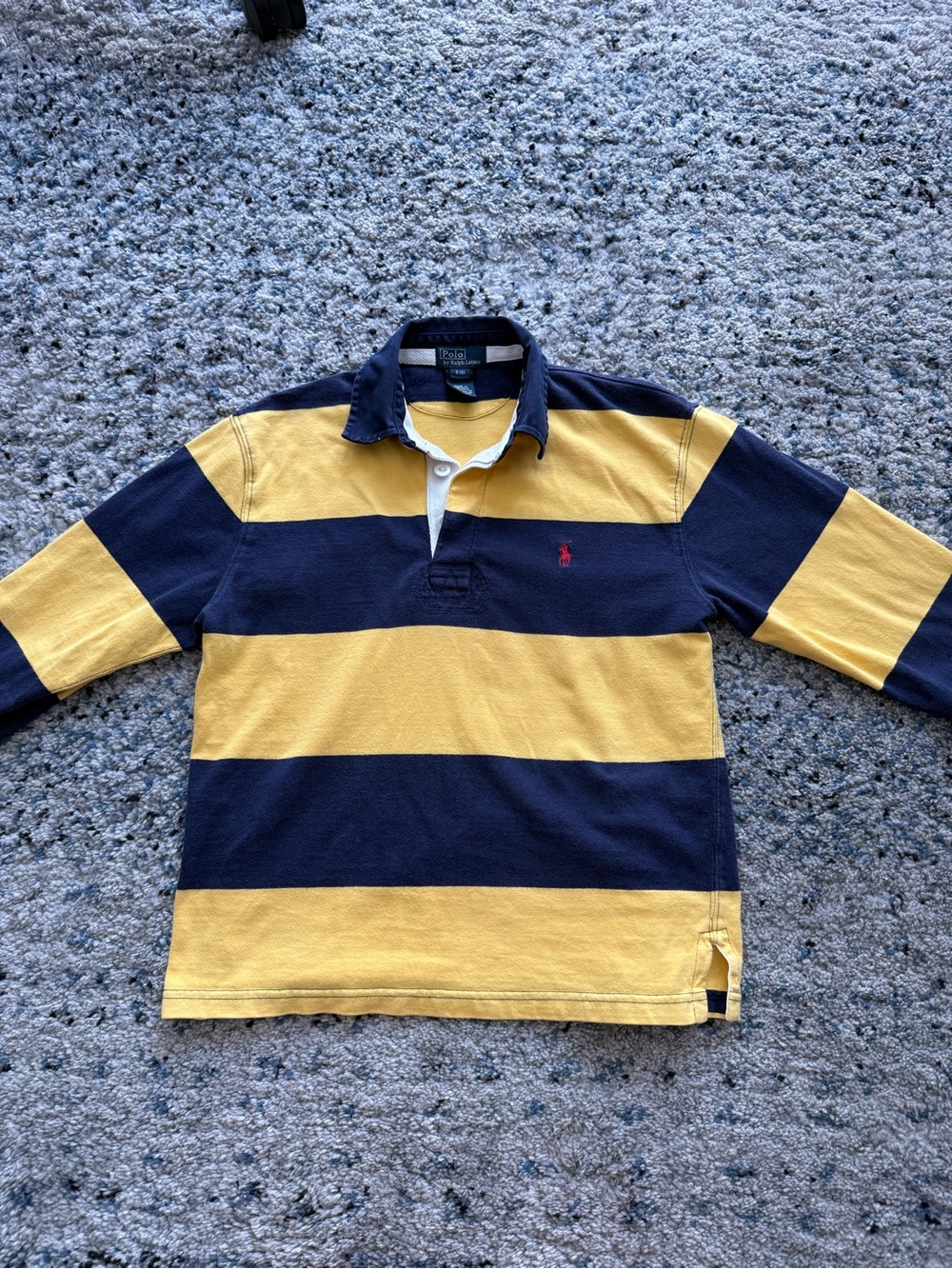Ralph Lauren Yellow & Navy Striped (Kids) Rugby Polo